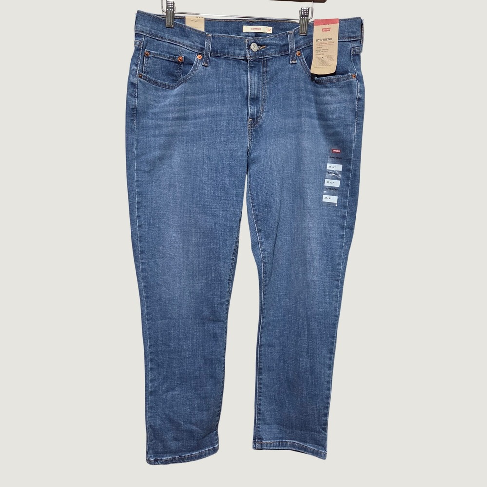 Levis Boyfriend Jeans Womens 32x27 Blue Stellar Stretch Mid Rise Tapered NWT